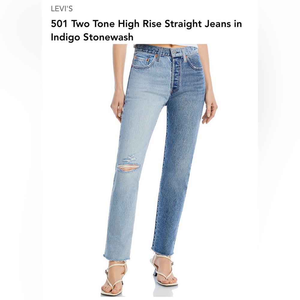 Levis 501 Two Tone High Rise Straight Jeans in Indigo Stonewash - NWOT